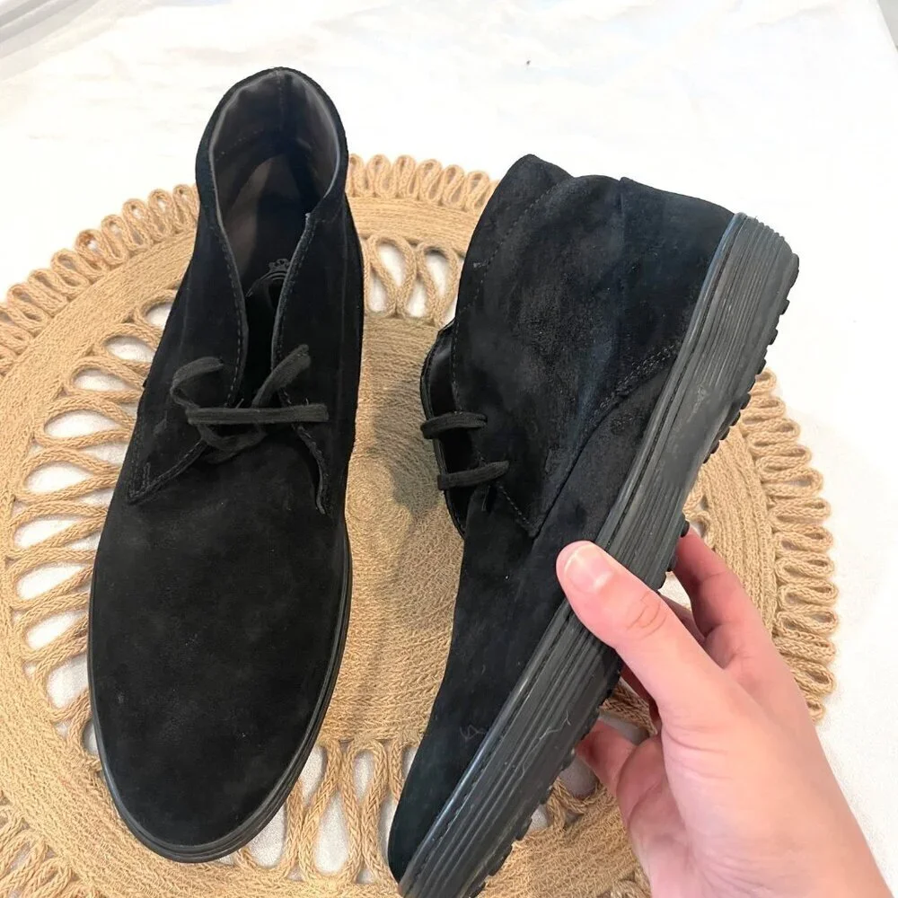 TOD'S Men's Designer Black Suede Leather Ankle Chukka Boots US 6.5